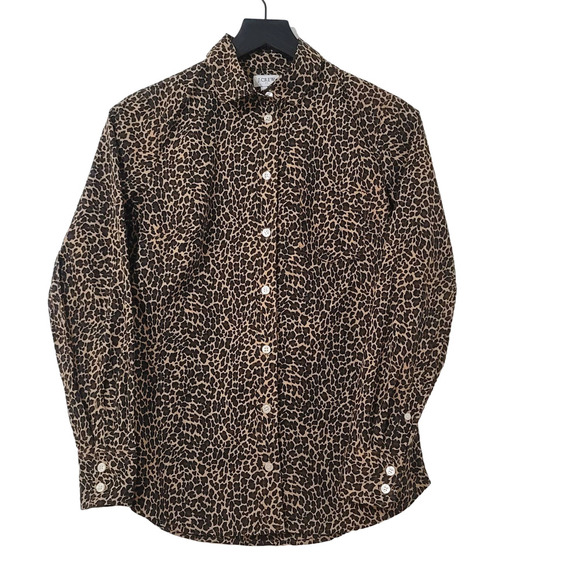 J. Crew Tops - J. Crew Leopard Print Shirt‎ XS Button Up Signature Fit Long Sleeve Cotton Brown